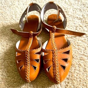 ELF brand leather shoes with ankle straps- REAL leather and handmade